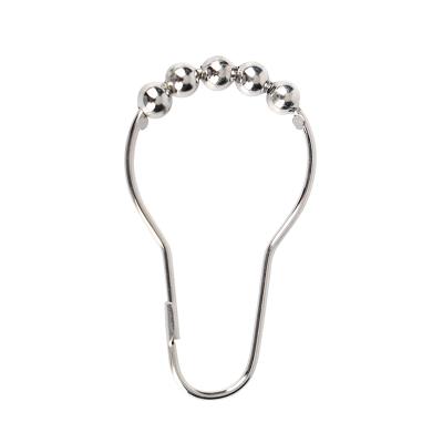 China Wholesale Casual Metal Stainless Steel Bathroom Shower Rod Five-Ball Shower Curtain Rings Rustproof Hooks for sale