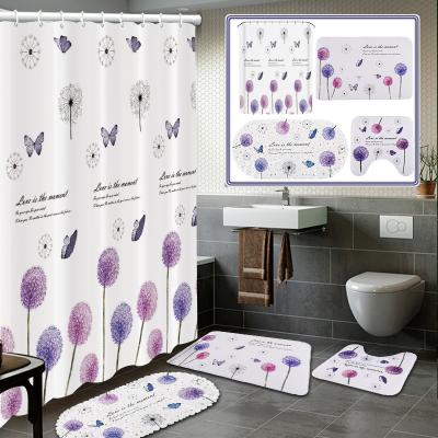 China Factory Price Viable EVA Printed Decoration Shower Curtain Sets Bathroom Sets With Shower Curtain And Cover for sale