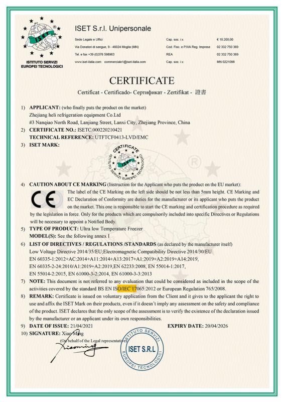 CE - Zhejiang Heli Refrigeration Equipment Co., Ltd.