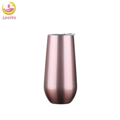 China Reusable Unbreakable Offensive Double Wall Stemless Wholesale Viable Champagne Flute Stainless Steel Tumbler 6 Ounce With Lid for sale