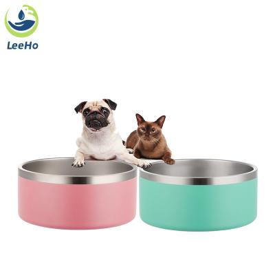 China Wholesale Custom Viable Powder Coated Dog Bowl Stainless Steel Double Wall Stainless Steel Dog Bowl Dog Feeding Bowl 64oz Logo With Box for sale