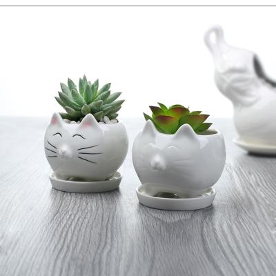 China Cartoon European Cute Kitten White Ceramic Flower Pot for sale