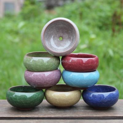 China Eco-friendly Flower Pot Garden Split Ice Succulent Plants Porcelain For Home , Garden Ceramic Glazed Lead Time 7-10 Days 6*6*3.3cm for sale