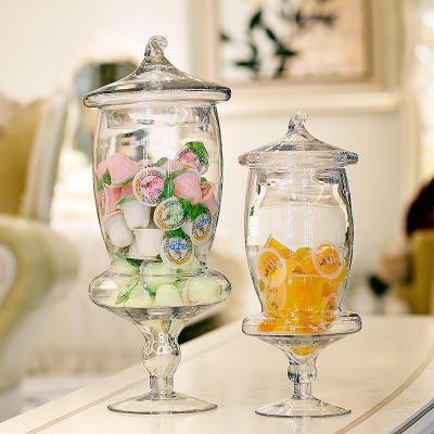 China Sustainable Candy Jars With Lid Tumbler Decorative Glass Food Storage Bottles And Jars Carton Packaging Clear European Style Polished Blow J&F for sale