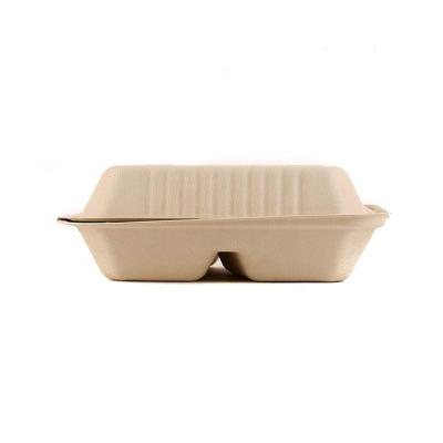 China Biodegradable 3 Compartment Sugarcane Clamshell Disposable Takeout Food Container for sale