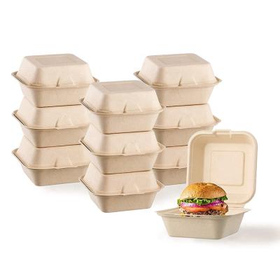 China Disposable Biodegradable Microwave Lunch Food Containers Bagasse Box For Burger for sale