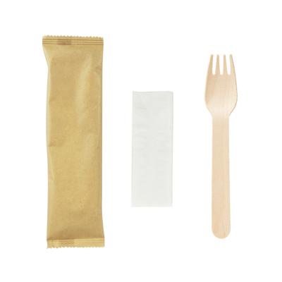 China 100% Birch Wood Disposable Wooden Cutlery Set Wooden Forks With Napkin For Restaurants Supermarkets for sale