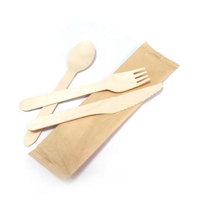 China Disposable Wooden Cutlery Set Eco-friendly Biodegradable Wooden Dinnerware Wooden Flatware for sale