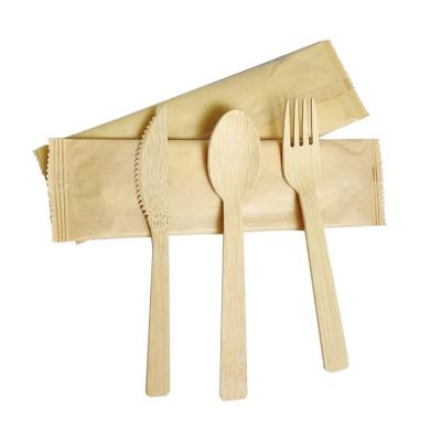 China Eco Friendly Free Printing Wrap Paper Wrap Spoon Fork Knife 3 in 1 Set Bamboo Cutlery Kit 110mm/170mm for sale