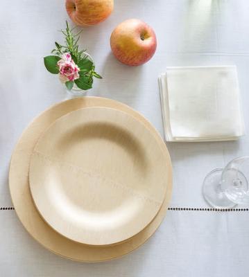 China Disposable Place Round Disposable Bamboo Dish Picnic Bamboo Tableware For Pizza Dessert Salad Serving for sale