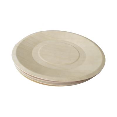 China Bio Disposable Food Grade 9inch Natural Wooden Tray Round Eco Friendly Disposable Wooden Dish for sale