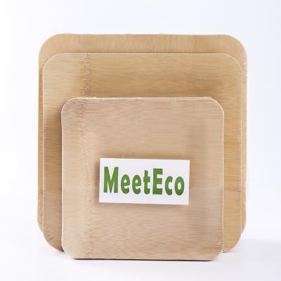 China Eco-Friendly Compostable Disposable Disposable Dishes Tray Compartment Natural Bamboo Square Tableware for sale