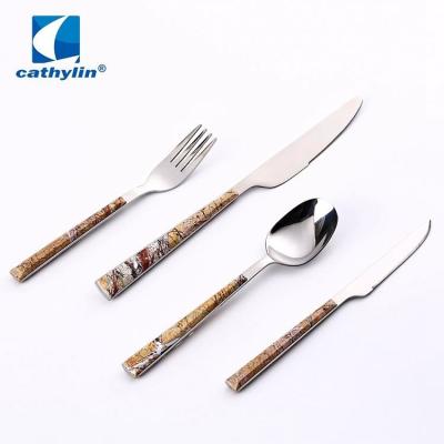 China Sustainable Plastic Cathylin Handle Stainless Steel Fork Knife Cutlery Set, Hotel Flatware for sale