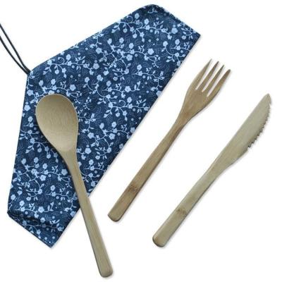 China Cathylin 3pcs Reusable Portable Camping Wooden Travel Cutlery Set Fork Knife Spoon Pocket Viable Flatware for sale