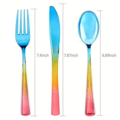 China Colorful Flatware Plastic Disposable Silverware Spoons Forks And Knives Plastic Cutlery Set For Wedding Gift Events for sale