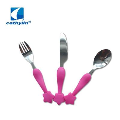 China Cathylin's Sustainable Baby Cutlery Set Stainless Steel Flatware Set with Personalized Plastic Handle for sale