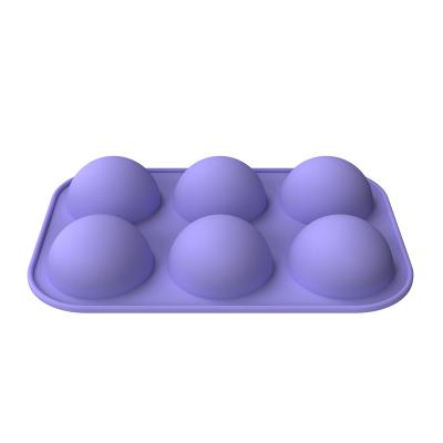 China 6 Cavity Round Ball Shape Half Stocked Silicone Mold Purple Chocolate Mold for Chocolate and Fondand for sale