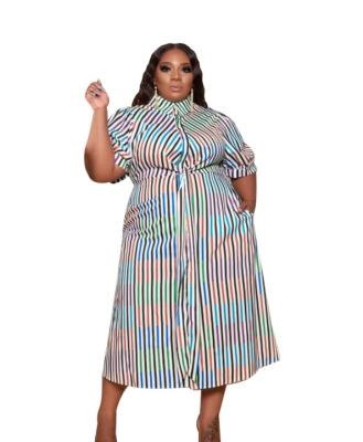 China Newest Breathable Women Stripe Print Long Sleeve Shirt 5xl Plus Size Dress for sale