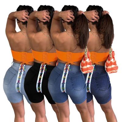 China New Style Breathable Colorful Bandage Streetwear Jeans Denim Short Shorts Pants Plus Size High Rise Jeans for sale