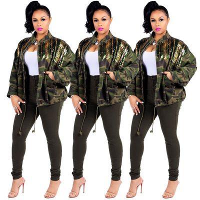 China 2021 New Autumn Print Camouflage Denim Jacket Women's Breathable Sequins Jean Jacket Ladies Fashion Patchwork Coat for sale