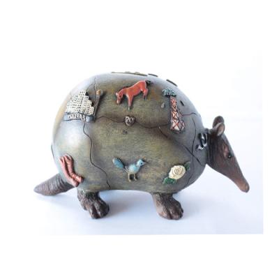 China Hand painted Bank of Europe Texas Map Rustic Armadillo Piggy accented with Texas Attractions for sale