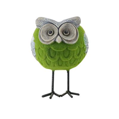 China Custom Europe Garden Decoration Flocking Resin Owl Statue With Metal Leg for sale