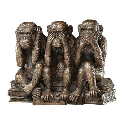 China Europe See No No Speak No Evil Monkey Statue Animal Resin 7 Inch Statue Three Truths Bronze Finish for sale