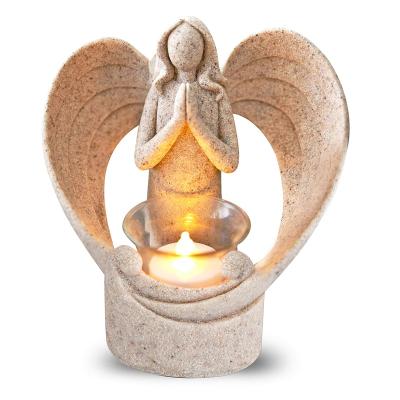 China Europe Resin Angel Statue Led Glass Candle Holder For Sympathy Gifts for sale