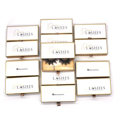 China Custom Logo 3D 5D Eyelash Packaging Drawer Drawer Eyelash Box White 3D 5D 25mm Golden Natural Soft Stamping Process White Eyelash Box Vendor for sale