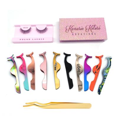 China Custom Volume Tweeezers Logo Private Label Glitter False Eyelashes Tweezers Gold Rose Gold Eyelash Applicator With Custom Packaging for sale