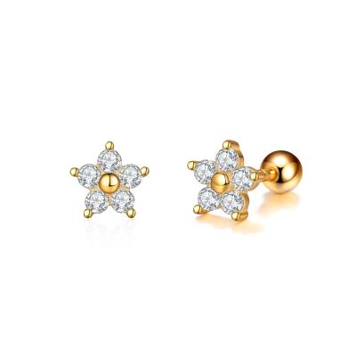 China Real CLASSIC 14K Gold Flower Cartilage Daith Helix Tragus Conch Scam Earring 925 Silver CZ Comfortable Ear Stud Piercing Jewelry for sale