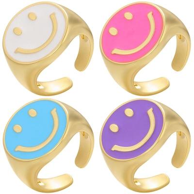 China CLASSIC Enamel Women Ring Open Lady Finger Ring Wedding Engagement Adjustable Gold Neon Star CZ Smile Cuff for sale