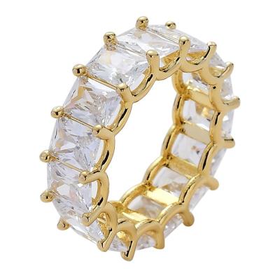 China Genuine Trend Men's Zircon Plated Gold Zircon Ring 6mm Zircon Ti Square Zircon Ring Link Band Mens Hip Hop Jewelry for sale