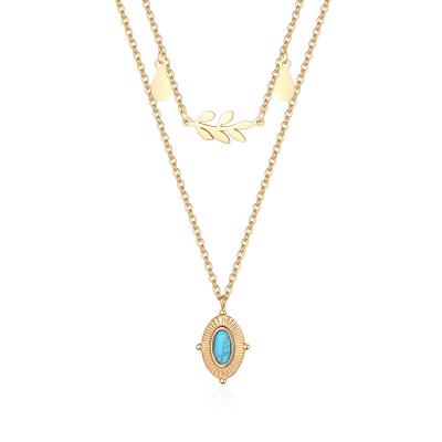 China Not Rust Not Fade Laid Resin Leaf Classic Design Two Layer Pendant 18K Gold Plated Stainless Steel Necklace For Women for sale