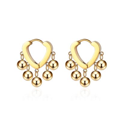 China CLASSIC High Quality 18K Gold Heart Circle Huggie Stainless Steel Ball Dangling Earrings For Women for sale