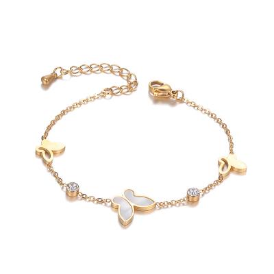 China CLASSIC Fashion 18K Gold Plated Butterfly Shell Charm Link Chain Stainless Steel Bracelet For Women for sale