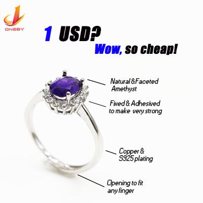 China CLASSIC Wholesale Silver Cooper-Plating Silver Ring Gold Plated Fashion Luxury Amethyst Silver Ring for sale