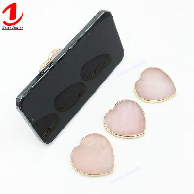 China Custom Mobile Elastic Love Heart Adjustable Love Heart Rose Quartz Golden Rim Edge Phone Holder Sticker Grip Finger Grip Stand Holder for sale