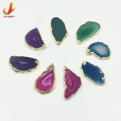 China Modern Crystalline Mens Crystalline Gemstone Necklace Charms Custom Diy Agate Gold Edge Pendant For Women Necklace Gift for sale