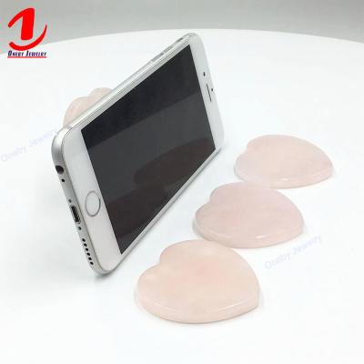 China Hot High Adjustable Crystal Heart Shaped Popping Rose Quartz Cell Phone Holder Bracket Mobile Grip for sale