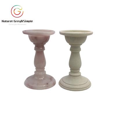 China Home Decoration Tall Pillar Polyresin Onyx Marble Look Pillar Candle Holder for sale