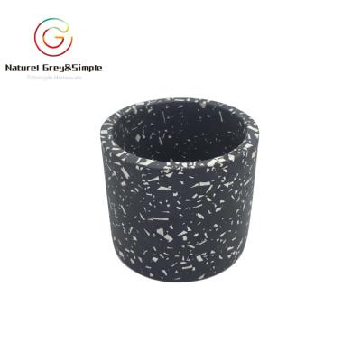 China art & Black Scented Wax Cement Concrete Cylinder Candle Holder Terrazzo Collectible Candle Jar for sale