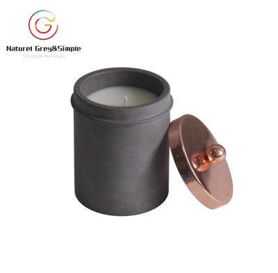 China Home Decoration Gray Concrete Candle Holder Cement Container Concrete Candle Jar With Metal Lid for sale