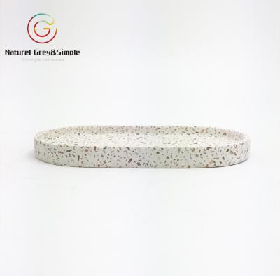 China White Round Serving Tray Large Size Serving Tray Serving Tray Customizable Natural Stone Tray Terrazzo Floor Serving Tray for sale