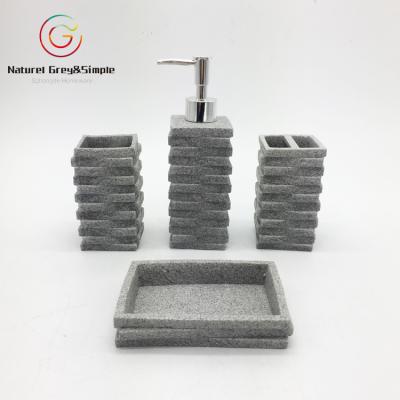 China Viable New Design 4pcs Polystone Resin Marble Home Bath Set Hotel Bathroom Accessories Set for sale