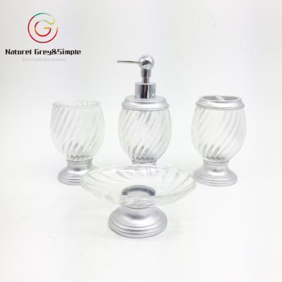 China Resin Viable Clear Glass Look Bathroom Accessory Set, Soap Dispenser Pump, Soap Dish, Tumbler for sale