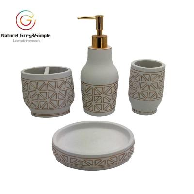 China Sustainable Bathroom Set Bathroom Accessories 4 Pieces Soap Dispenser Bathroom, Toothbrush Holder, Soap Dish Bathroom Set for sale