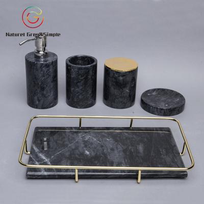 China Viable Natural Marble Hardware Bathroom Accessory Black Marble Set for sale