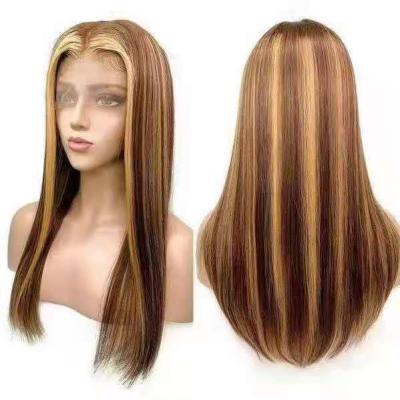 China Best Quality India 13*4 Highlight Lace Front Human Hair Virgin Hair Wigs Honey Color Silky Straight Straight Wave for sale