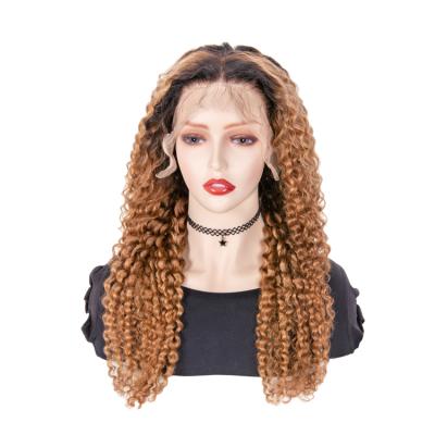 China Cheap Deep Wave 30 Inch Honey Curly Long Honey Indian Virgin Lace Front Human Hair Color Wigs For Black Female for sale